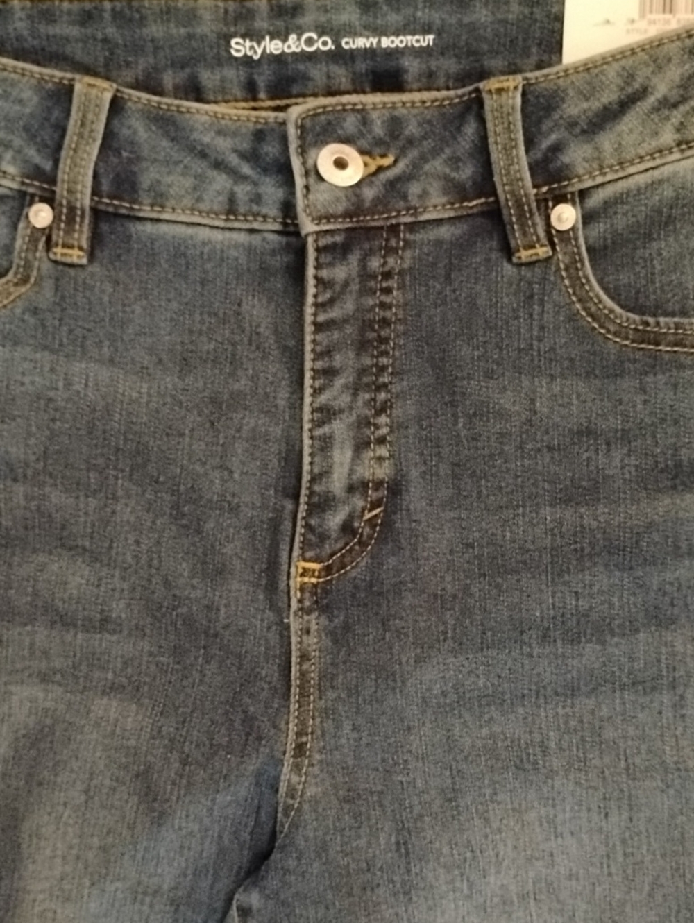 Style & Co. Women's Dark Blue Bootcut Jeans with Contrast Stitching Size 14 Slim